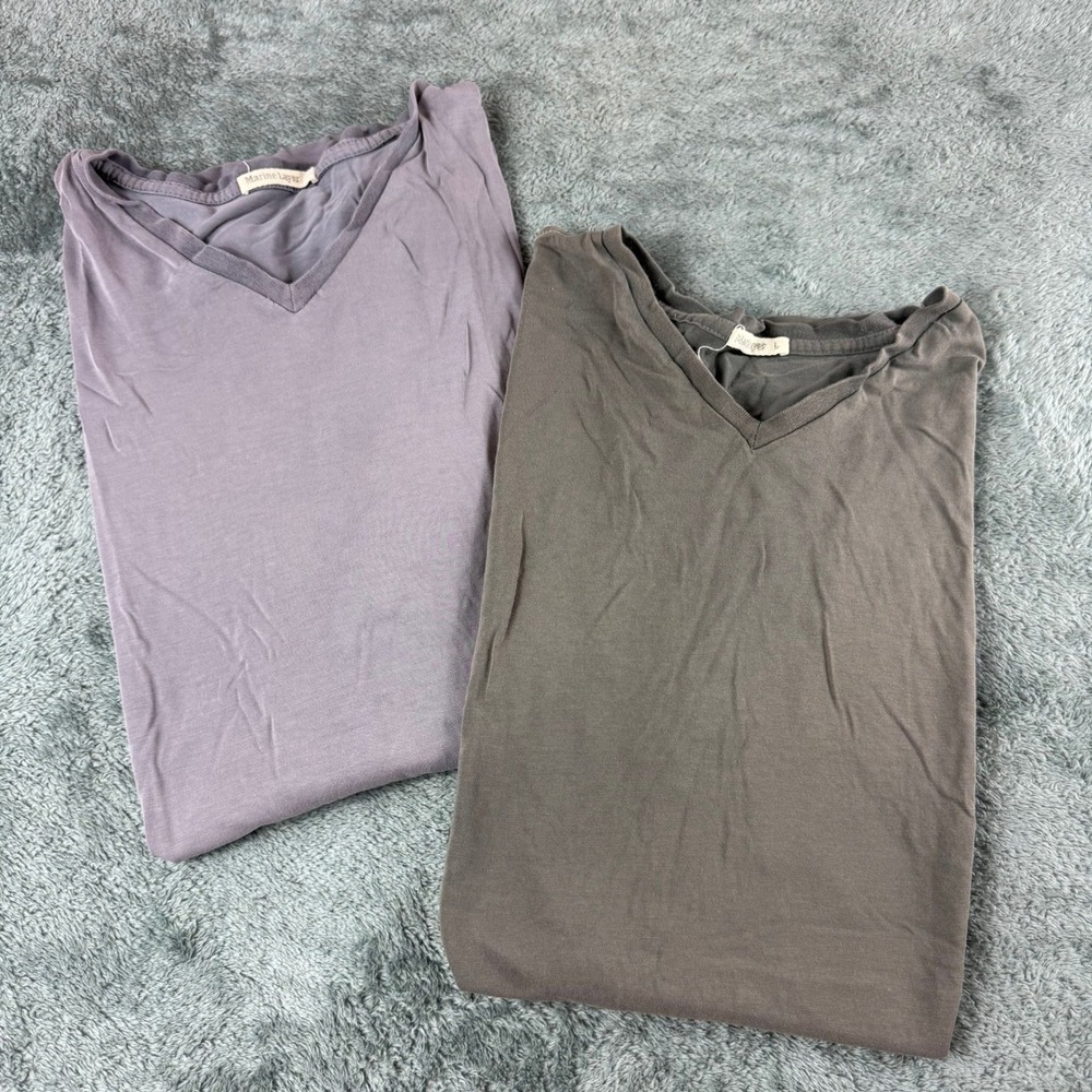 Marine Layer Mens V-Neck T-Shirt Bundle Set of 2 Purple Grey Large Short Sleeve